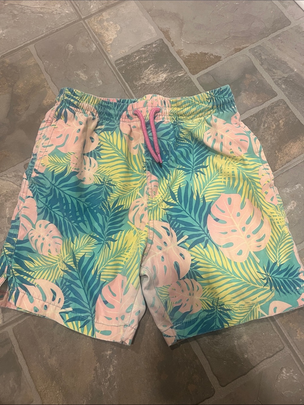 Ingear Kids Tropical Leaf Swim Trunks - Pink, Teal, Yellow